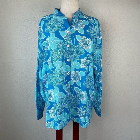 Draper’s & Damon’s Floral Collarless Button Down Shirt Size XL EUC - Picture 1 of 7